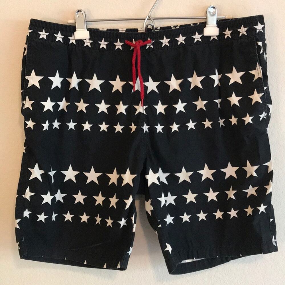 Divided H&M Navy Blue White Star Print Swim Board Shorts Size 36